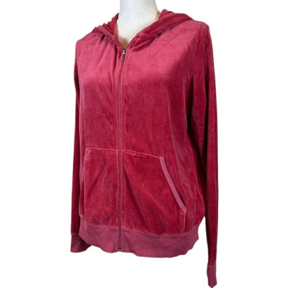 Juicy Couture Y2K Velour Hoodie Zipper Front Deep Berry Pink Wine Size 1X